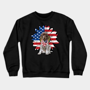 German Shorthaired Pointer American Flag Sunflower Crewneck Sweatshirt